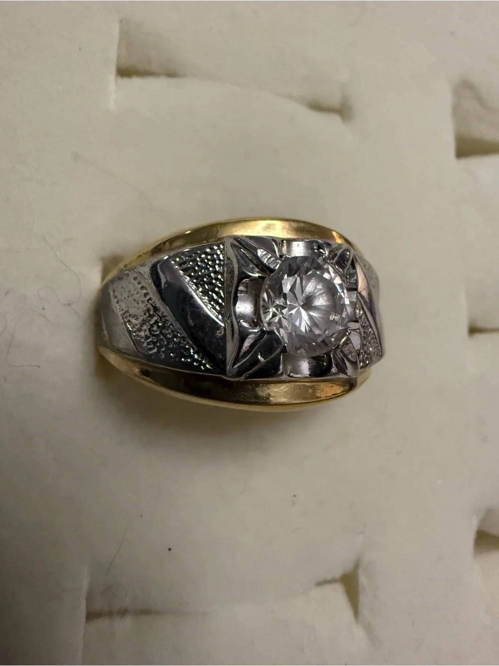 Men’s 14KTH GE Gold and Silver-Tone men’s Statement Ring Clear Center Stone 10.5